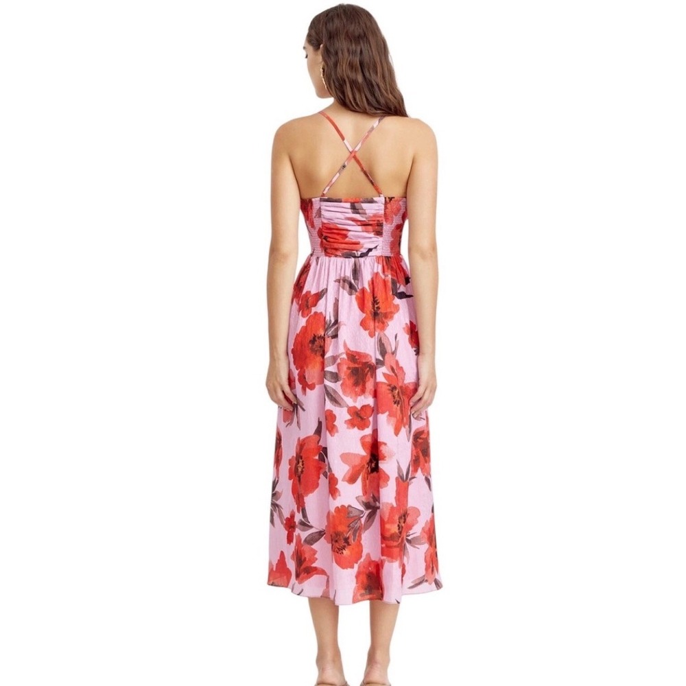 Adelyn Rae Floral Midi Dress Womens Medium Pink Red Excellent Summer Boho - Picture 3 of 13